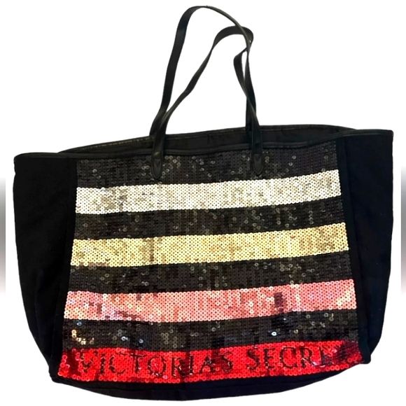 Victoria's Secret Handbags - Victorias Secret VS bling sequins bag tote satchel bag purse beach carryall PINK